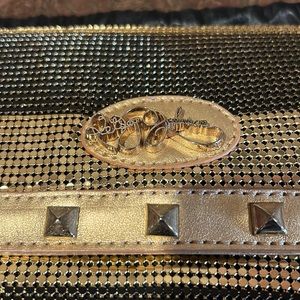 GORGEOUS BETSEY JOHNSON Oversized Gold & Black MESH & Studded Clutch!